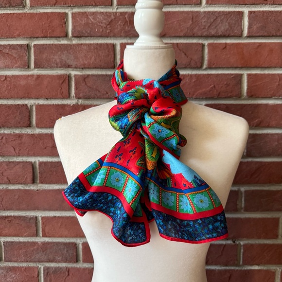 •Perry Ellis Signed Floral Geometric Print Scarf 15”x58”NWOT - Picture 6 of 12